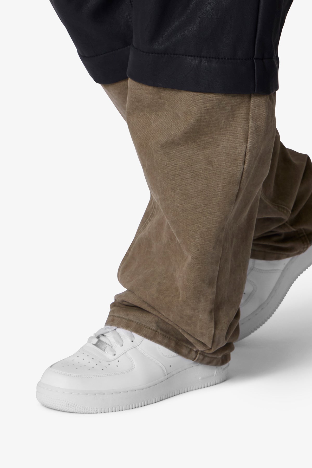 Ultra Baggy Leather Canvas Pants | Brown x Black