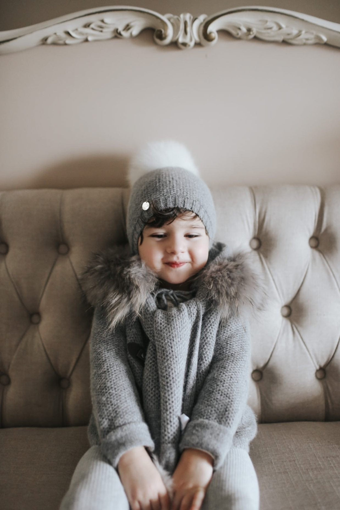 Unisex | Honeycomb Grey Cashmere Pram Coat with Grey Trim | Gray