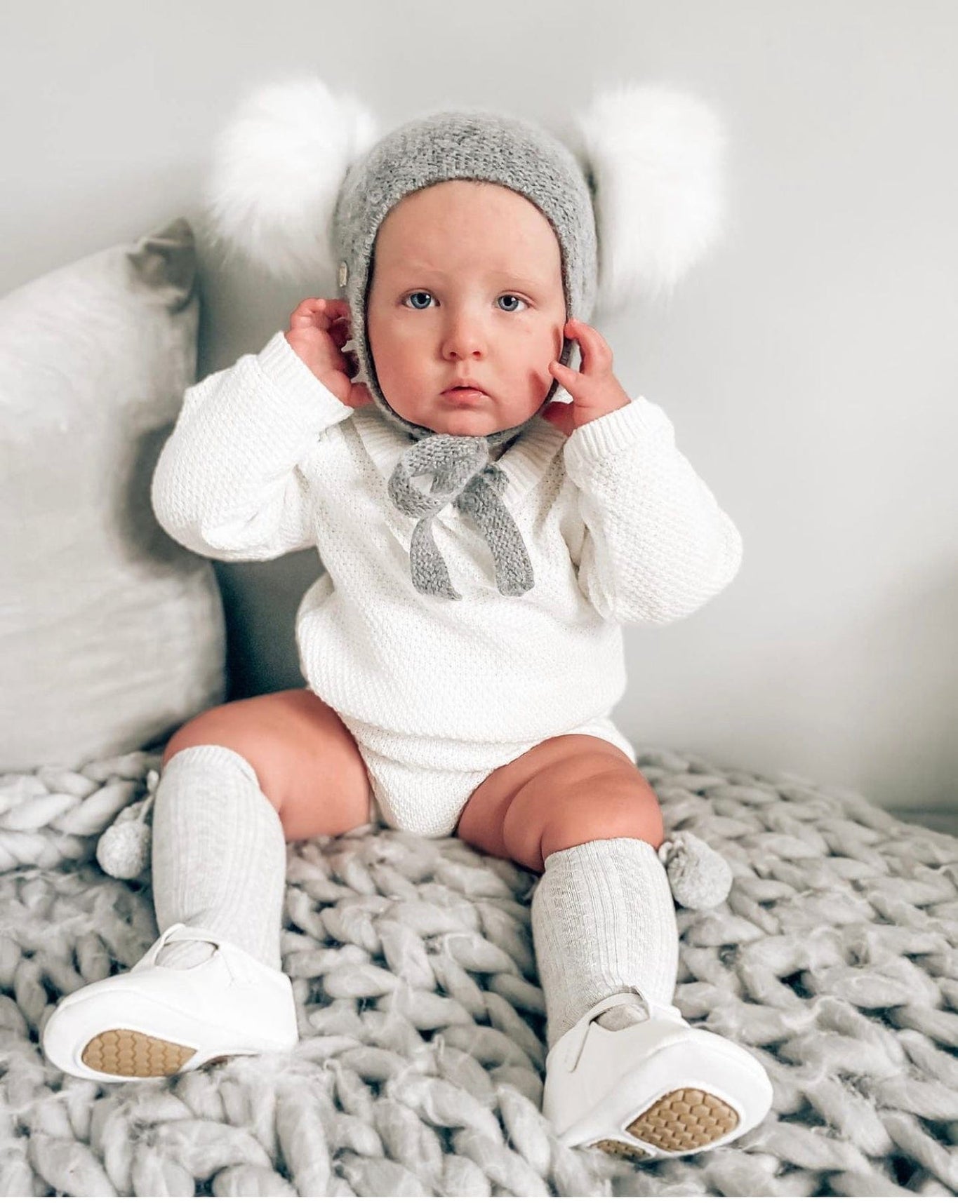 Unisex | Honeycomb Grey Faux Fur Bonnet | Gray