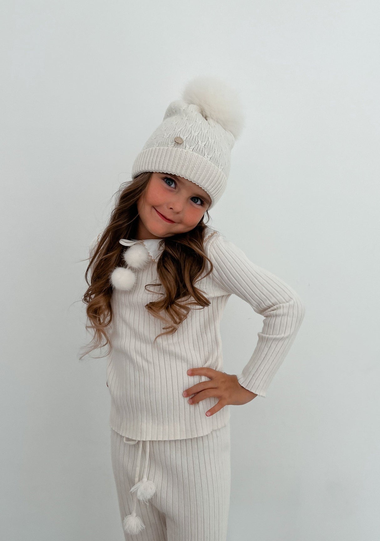 Unisex | Parker Merino Wool Faux Fur Beanie Hat | Ivory