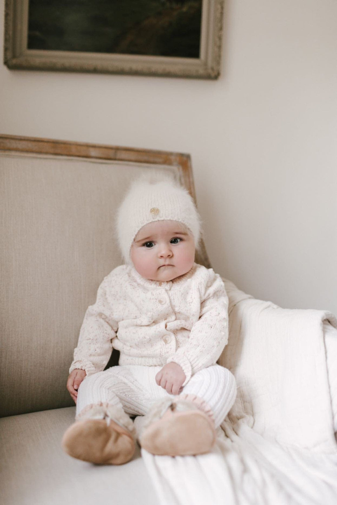 Unisex | Vanya Beige Cashmere Kids' Fox Fur Beanie Hat | Oatmeal