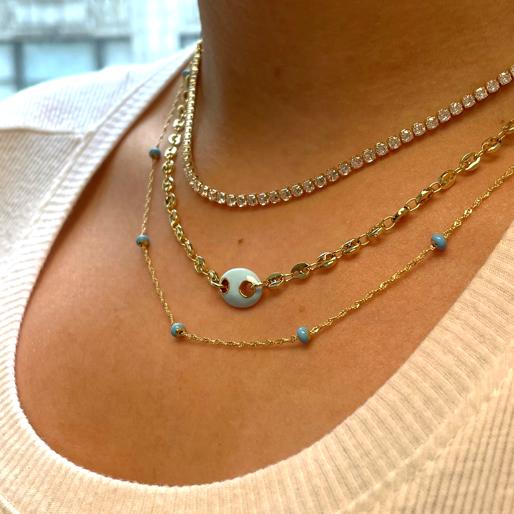 The Light Blue Enamel Mariner Chain Necklace | 18K Yellow Gold-Plated