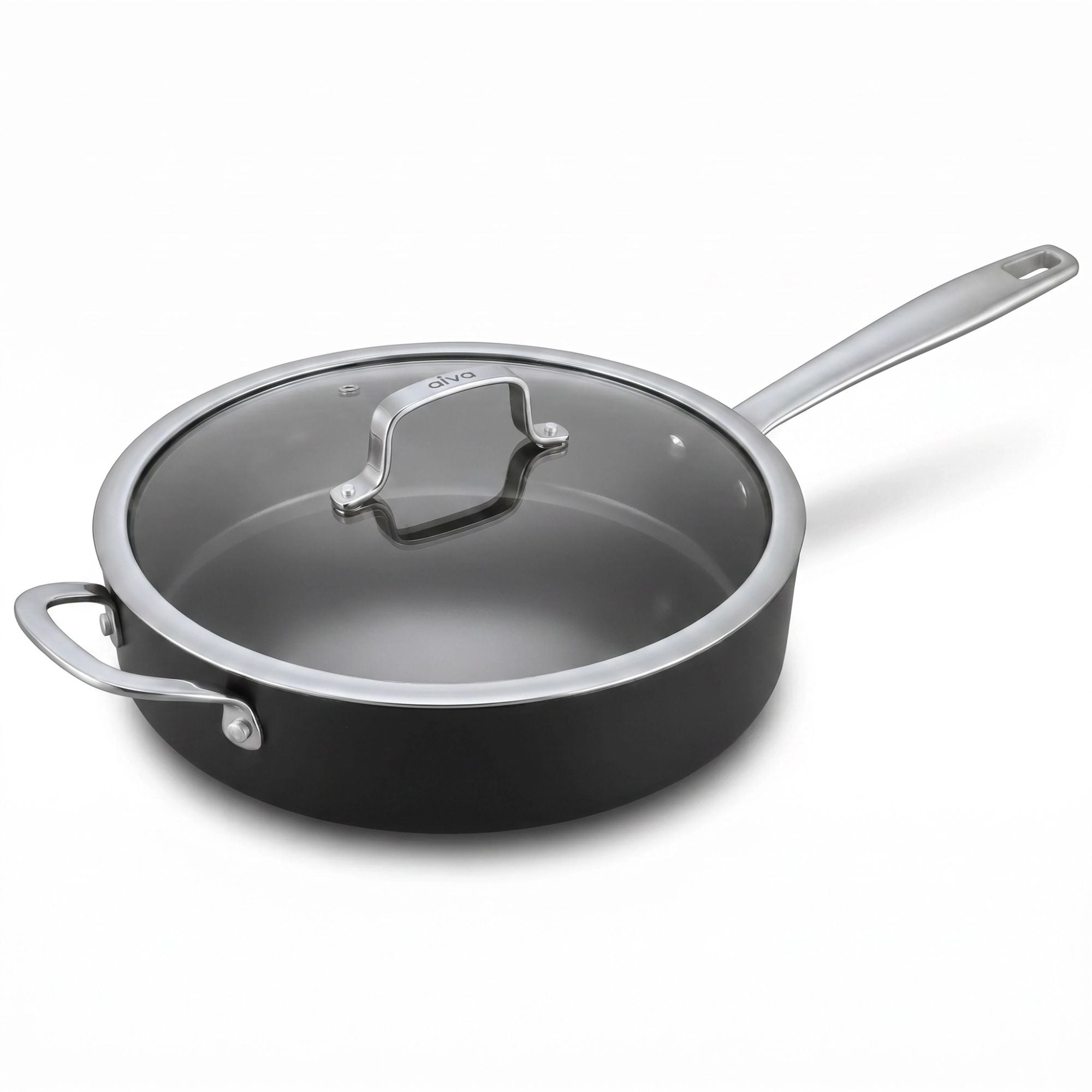 Saute Pan with Lid, 4-Qt | Black/Silver