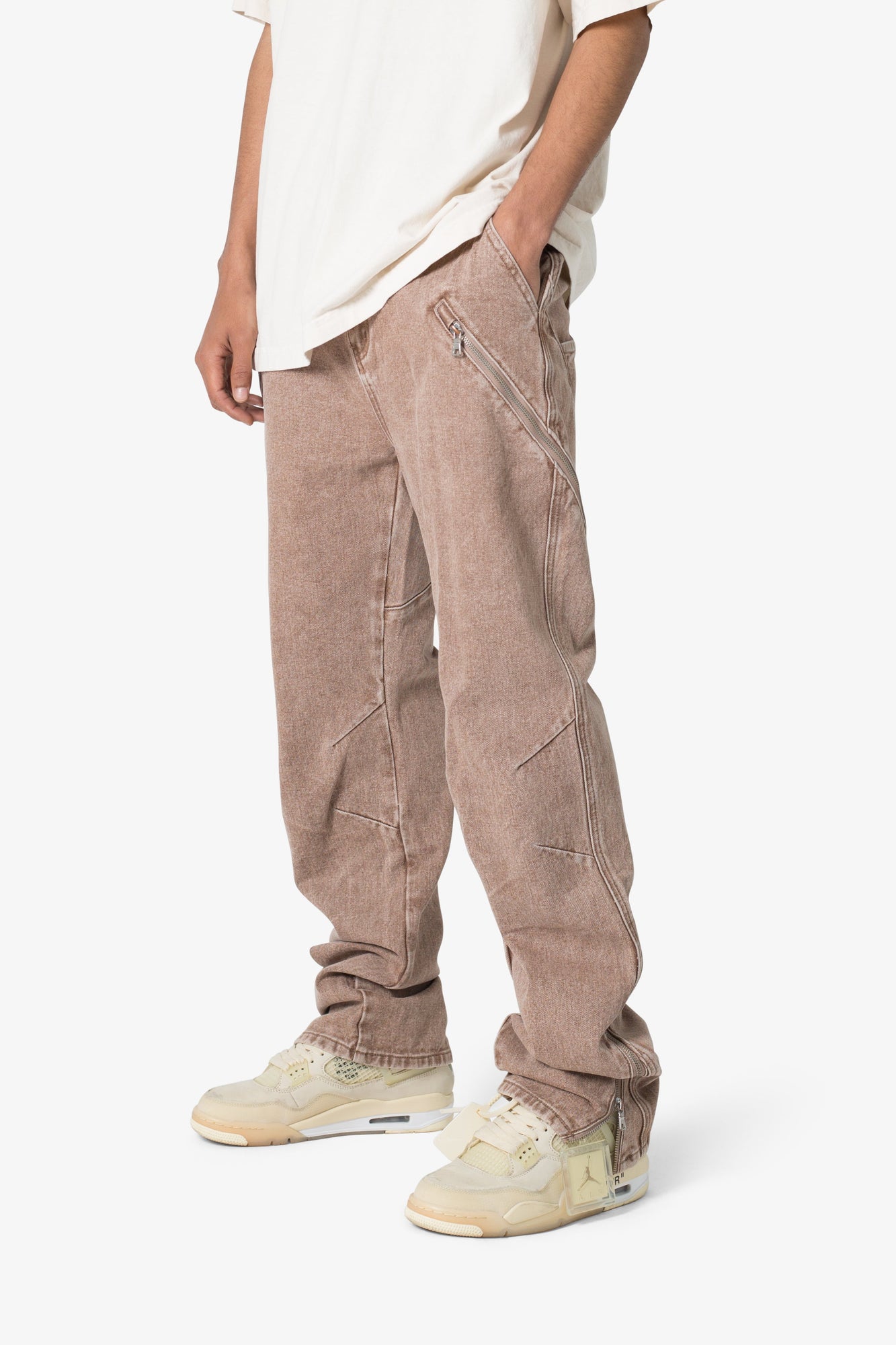 V628 Baggy Zipper Denim | Brown