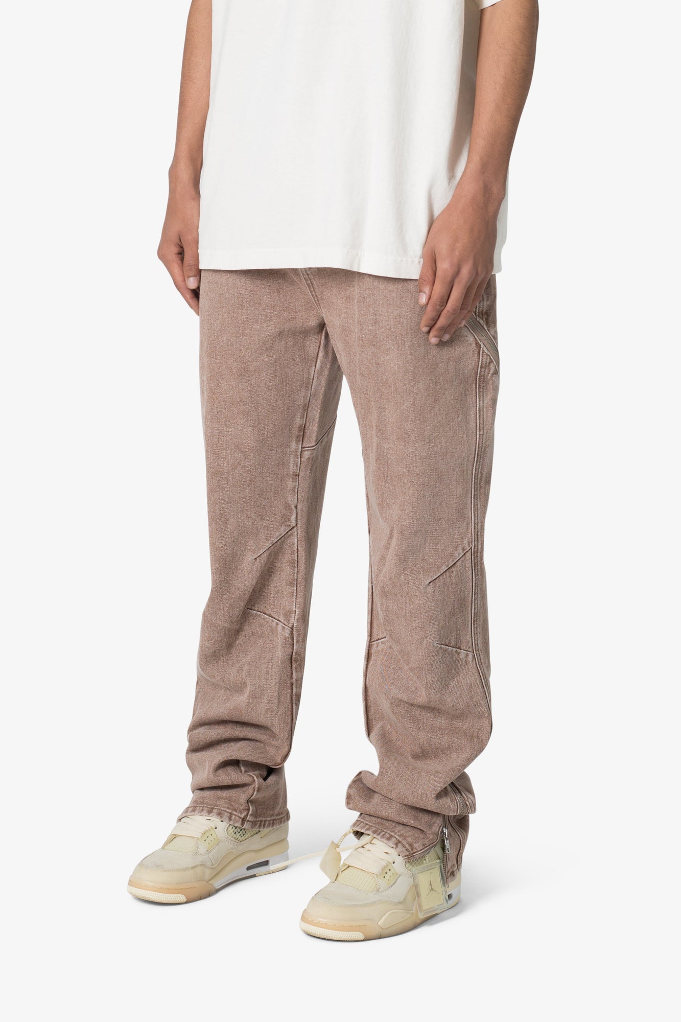 V628 Baggy Zipper Denim | Brown