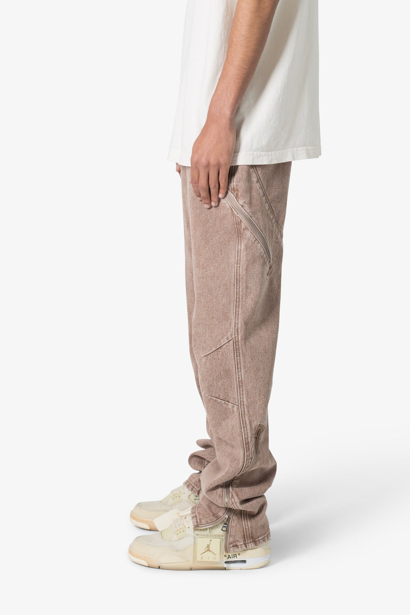 V628 Baggy Zipper Denim | Brown