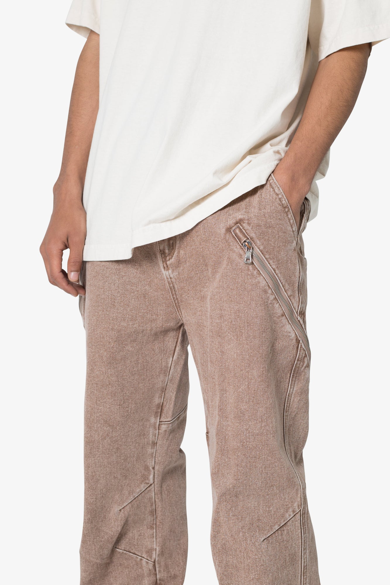 V628 Baggy Zipper Denim | Brown