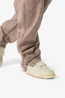 V628 Baggy Zipper Denim | Brown