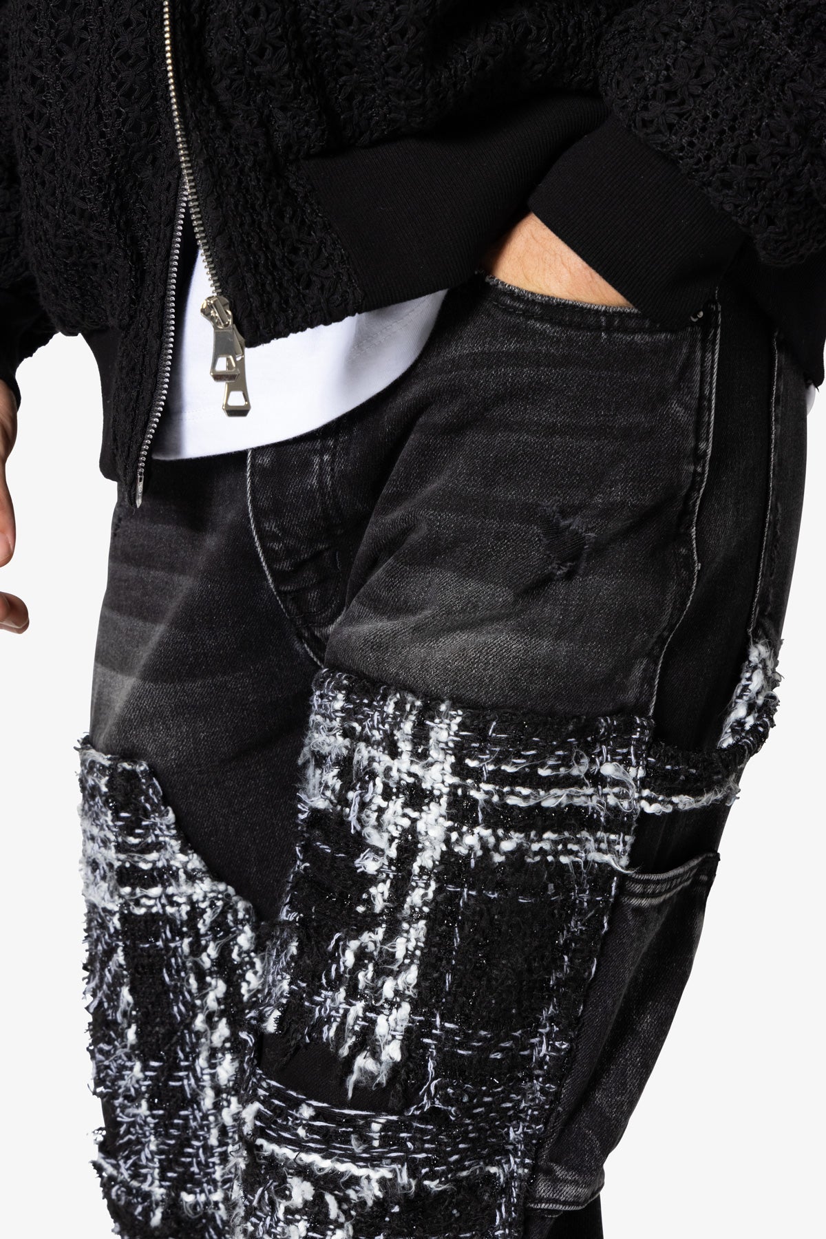 V675 Knitted Western Patch Denim | Black