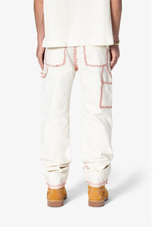 V711 Zig Zag Stitch Baggy Denim | White x Red