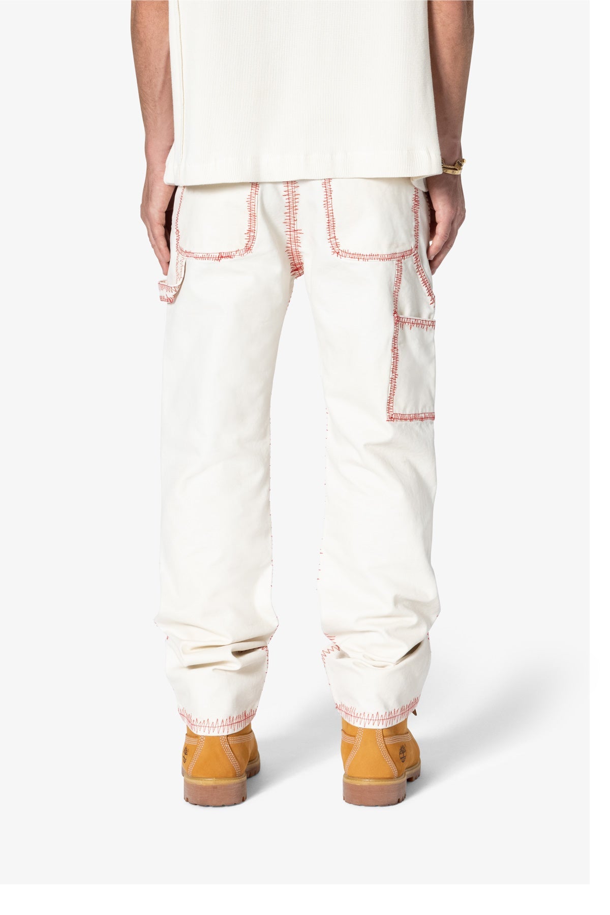 V711 Zig Zag Stitch Baggy Denim | White x Red
