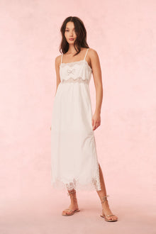 Vinca Cotton Lace Bow Midi Dress | Optic White