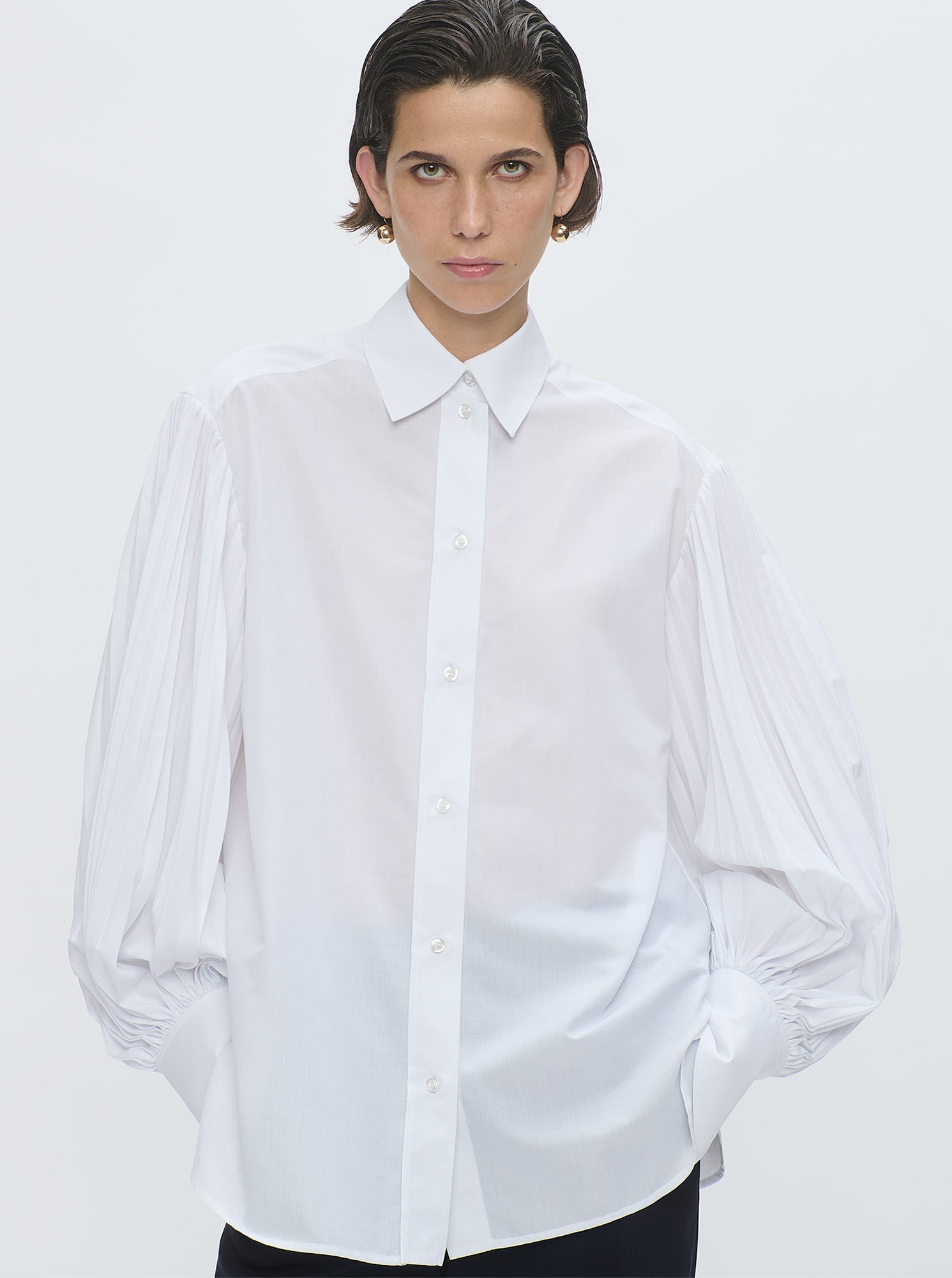 Viola Pleated Sleeve Shirt | White