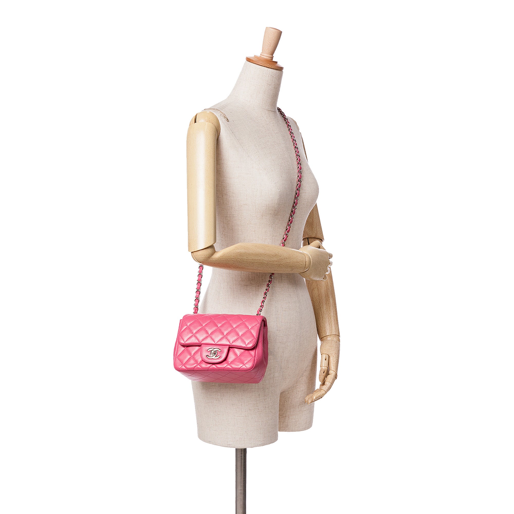 Chanel | Pre-Owned Mini Square Classic Lambskin Single Flap | Pink/Dark Pink