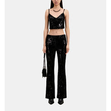 Velvet Cropped Top With Sequins | Women | Black