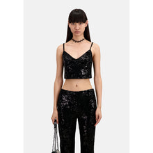 Velvet Cropped Top With Sequins | Women | Black