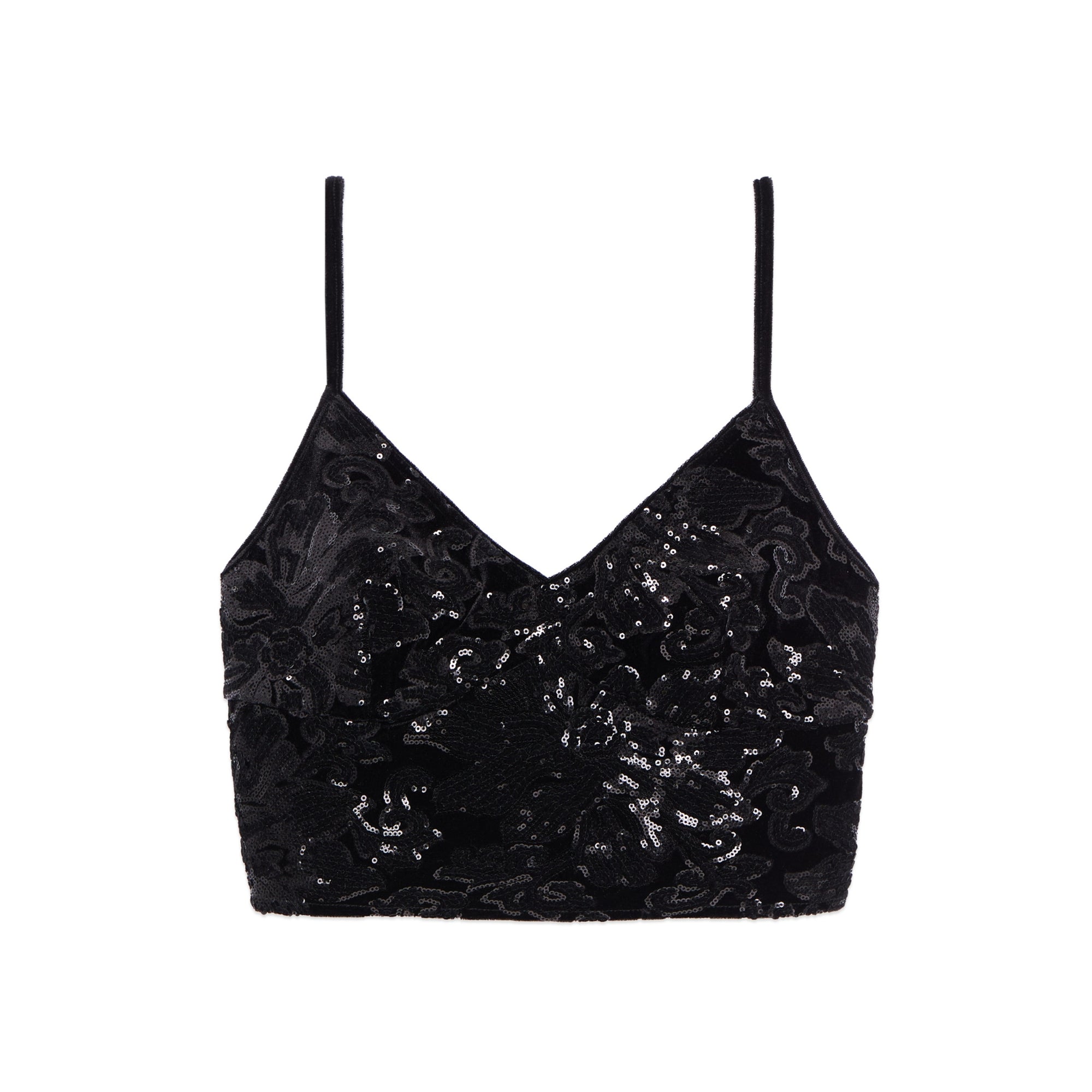 Velvet Cropped Top With Sequins | Women | Black