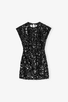 Velvet Sequins Mini Dress | Black