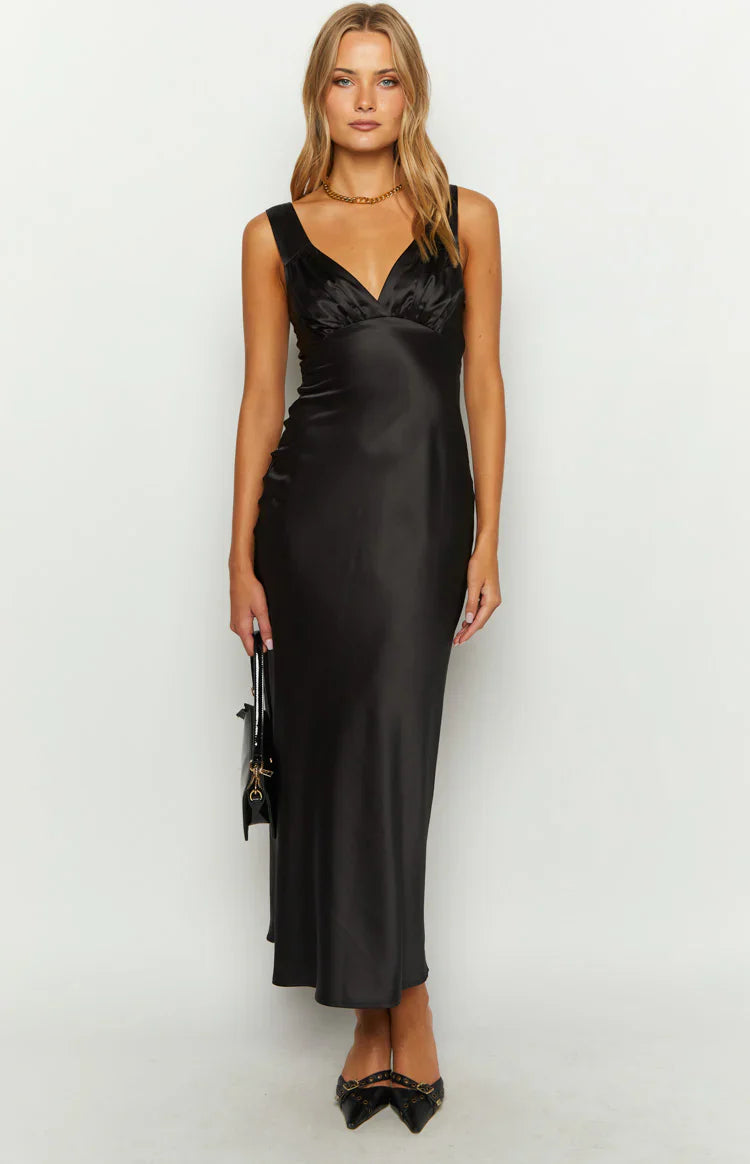 Verlaine Satin Maxi Dress | Black