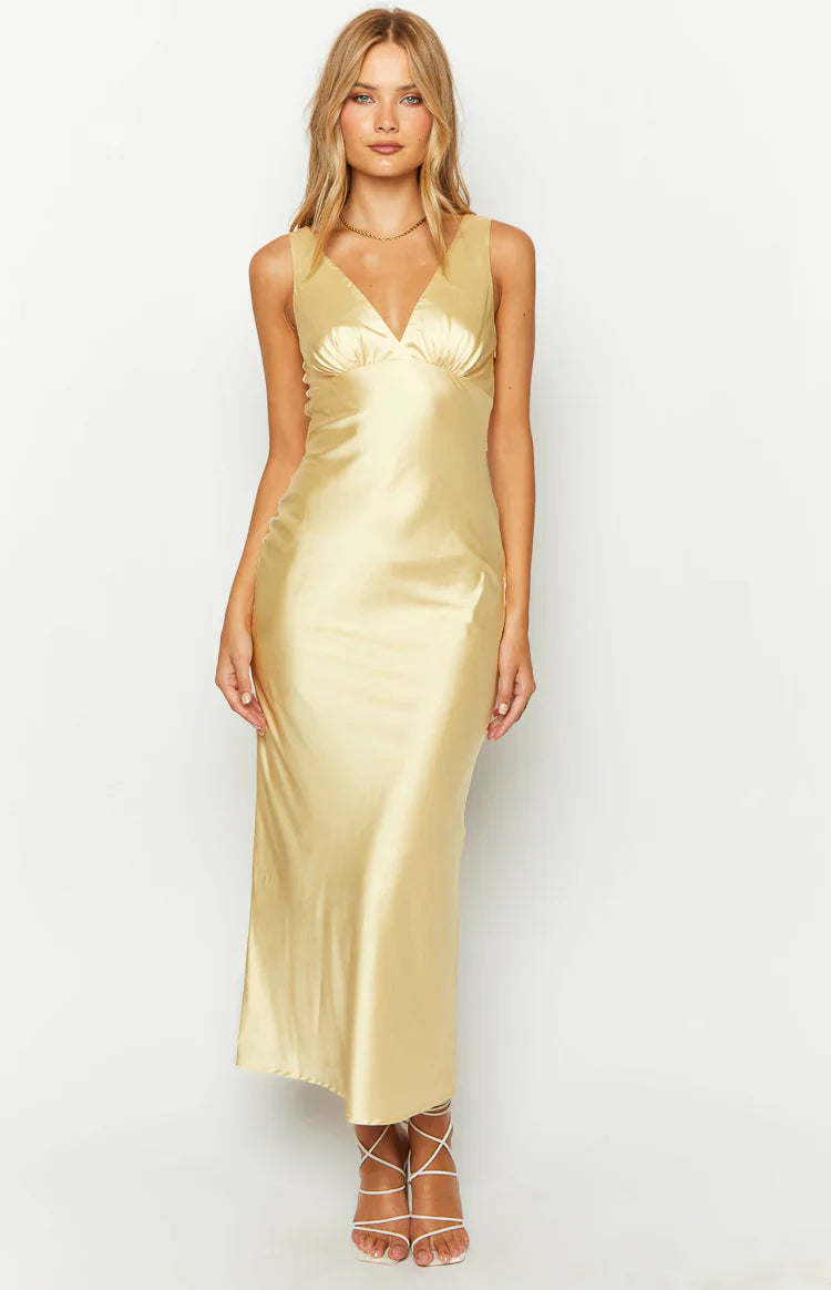 Verlaine Satin Maxi Dress | Yellow