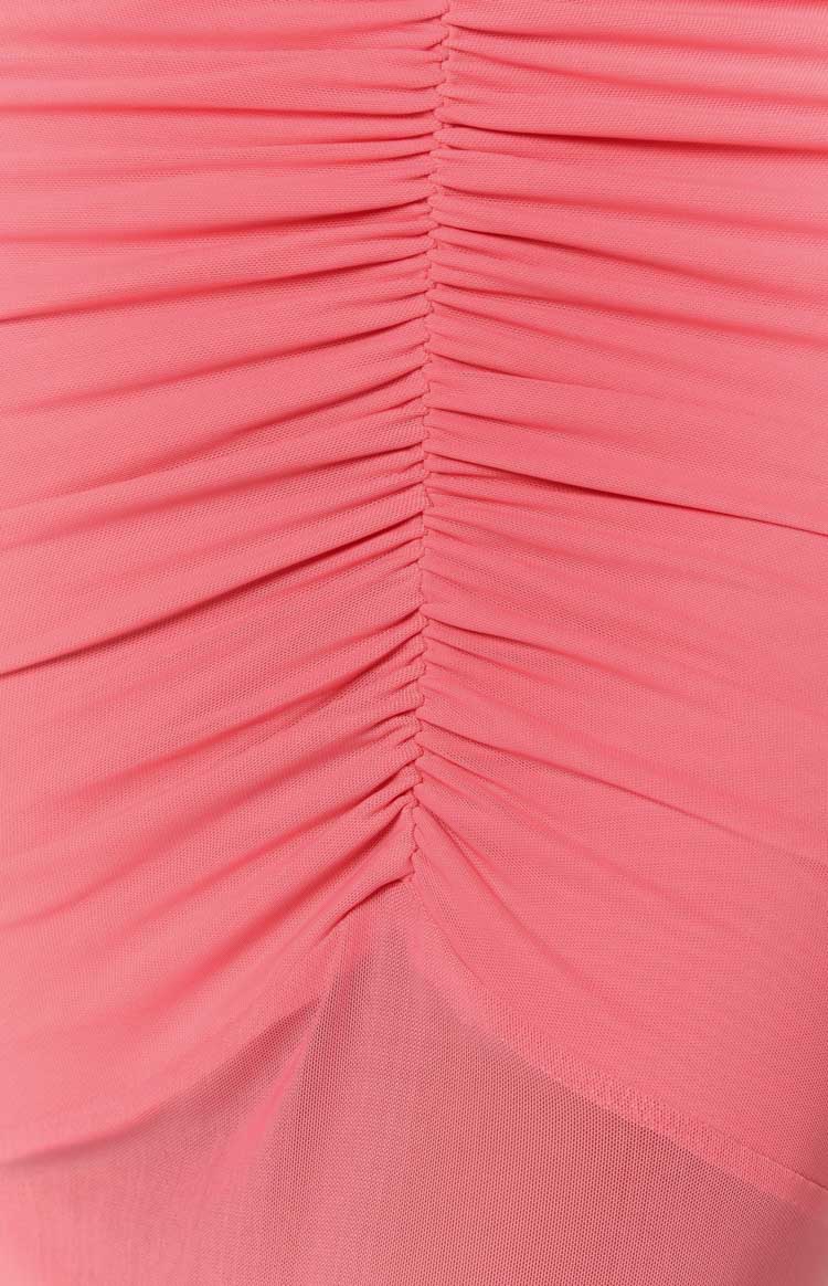 Veronica Mesh Ruched Maxi Dress | Pink