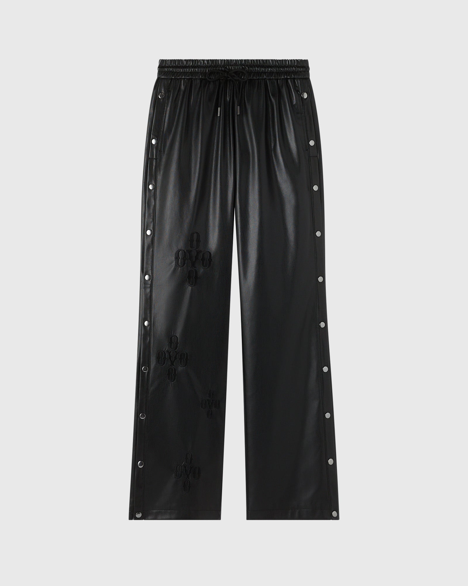 Womens | Pom Pom Faux-Leather Track Pant | Black
