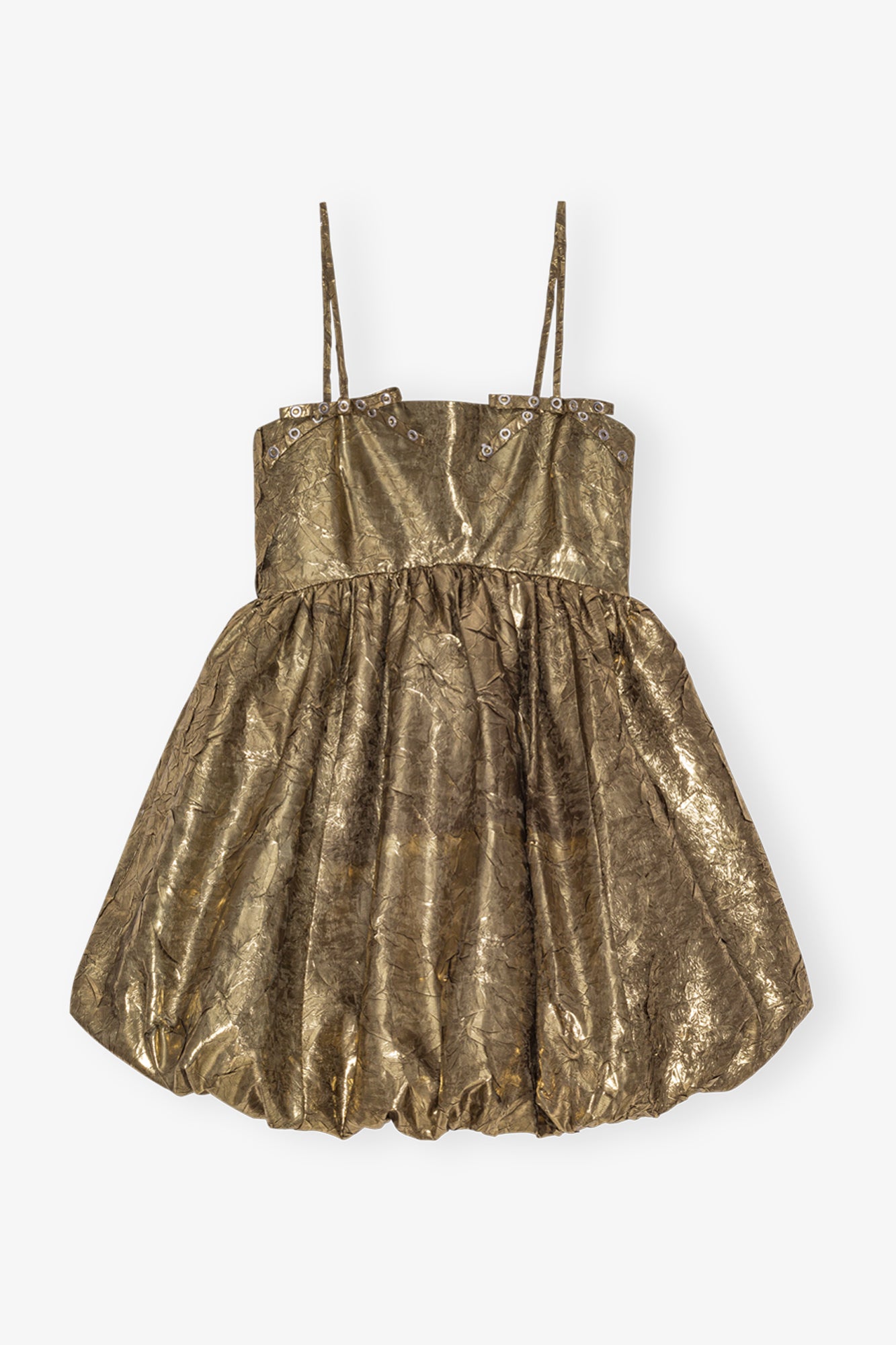 Shibori Pleat Strap Mini Dress | Gold