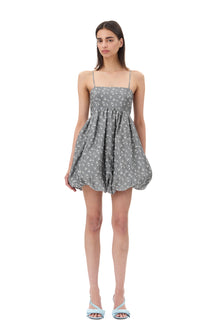 Acetate Jacquard Strap Mini Dress | Smoked Pearl