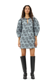 Botanical Jacquard A-shaped Mini Dress | Illusion Blue