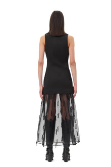 Fringed Organza Long Dress | Black