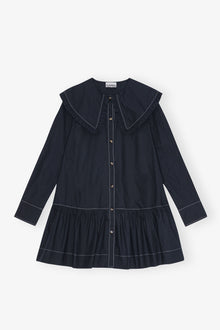 Cotton Poplin Big Collar Mini Shirt Dress | Sky Captain