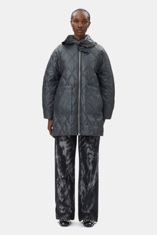 Shiny Quilt Midi Jacket | Black Sand