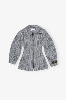 Cotton Tweed Curve Sleeve Jacket | Celestial Blue