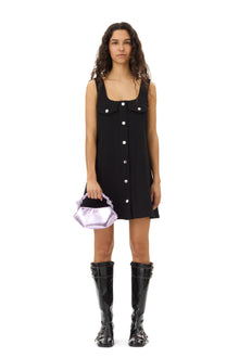 Bonded Crepe Front Button-Closure Mini Dress | Black