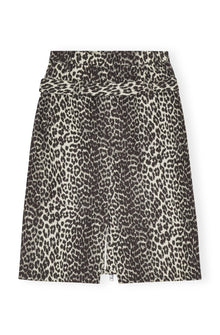 Cotton Tweed Midi Skirt | Leopard