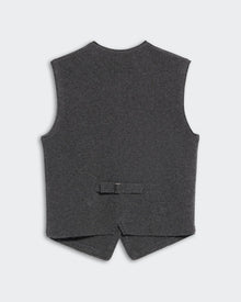 Tailored Vest - Charcoal back view of charcoal grey tailored vest with adjustable strap and notch detail.