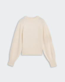 Sculpted Crew - Cream women's heavy-weight cashmere sweater with puffed raglan sleeves and cropped cinched fit