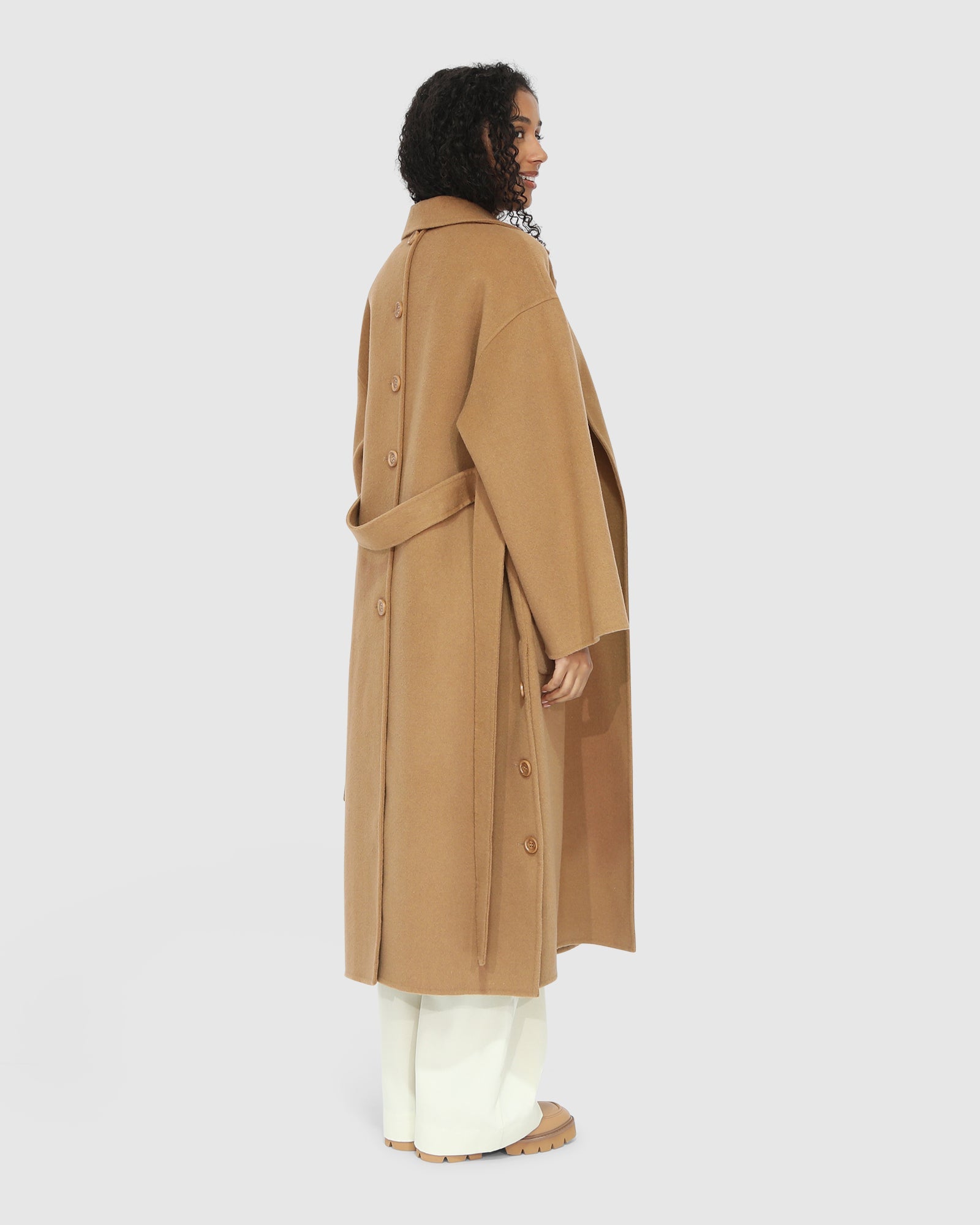 Women | Wide Awake Wool Blend Split Hem Overcoat | Camel