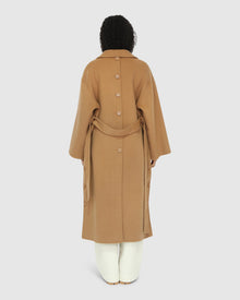 Women | Wide Awake Wool Blend Split Hem Overcoat | Camel