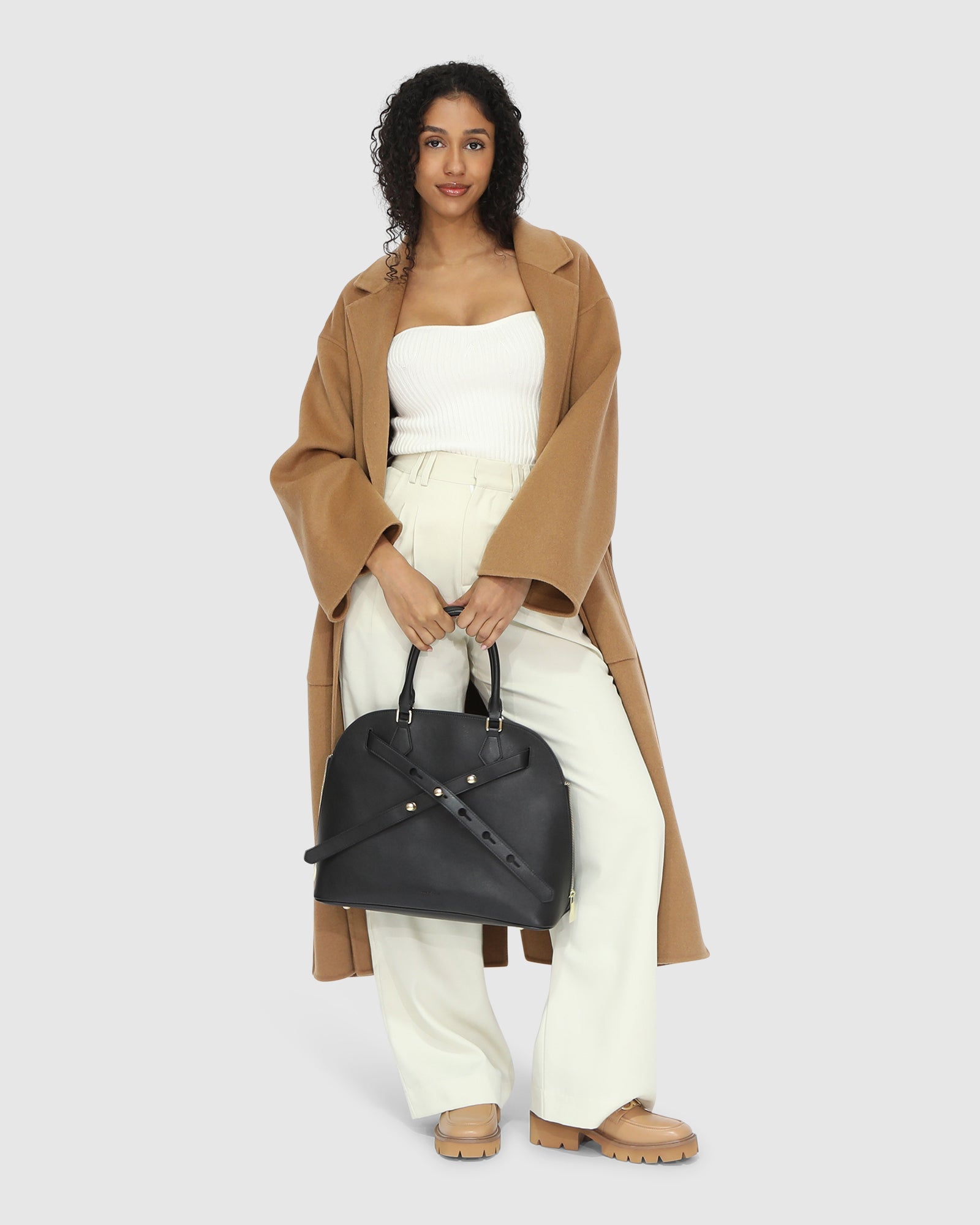 Women | Wide Awake Wool Blend Split Hem Overcoat | Camel