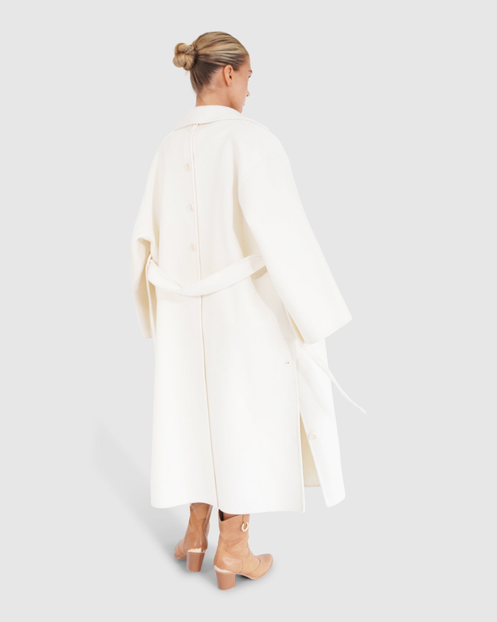 Women | Wide Awake Wool Blend Split Hem Overcoat | Cream