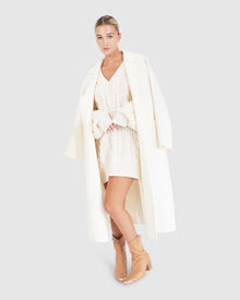 Women | Wide Awake Wool Blend Split Hem Overcoat | Cream