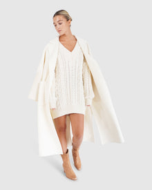 Women | Wide Awake Wool Blend Split Hem Overcoat | Cream