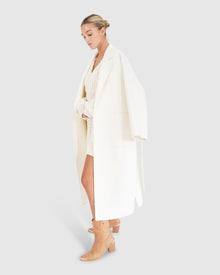 Women | Wide Awake Wool Blend Split Hem Overcoat | Cream