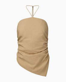 Womens | Air Linen Asymmetrical Halter Top | Jute
