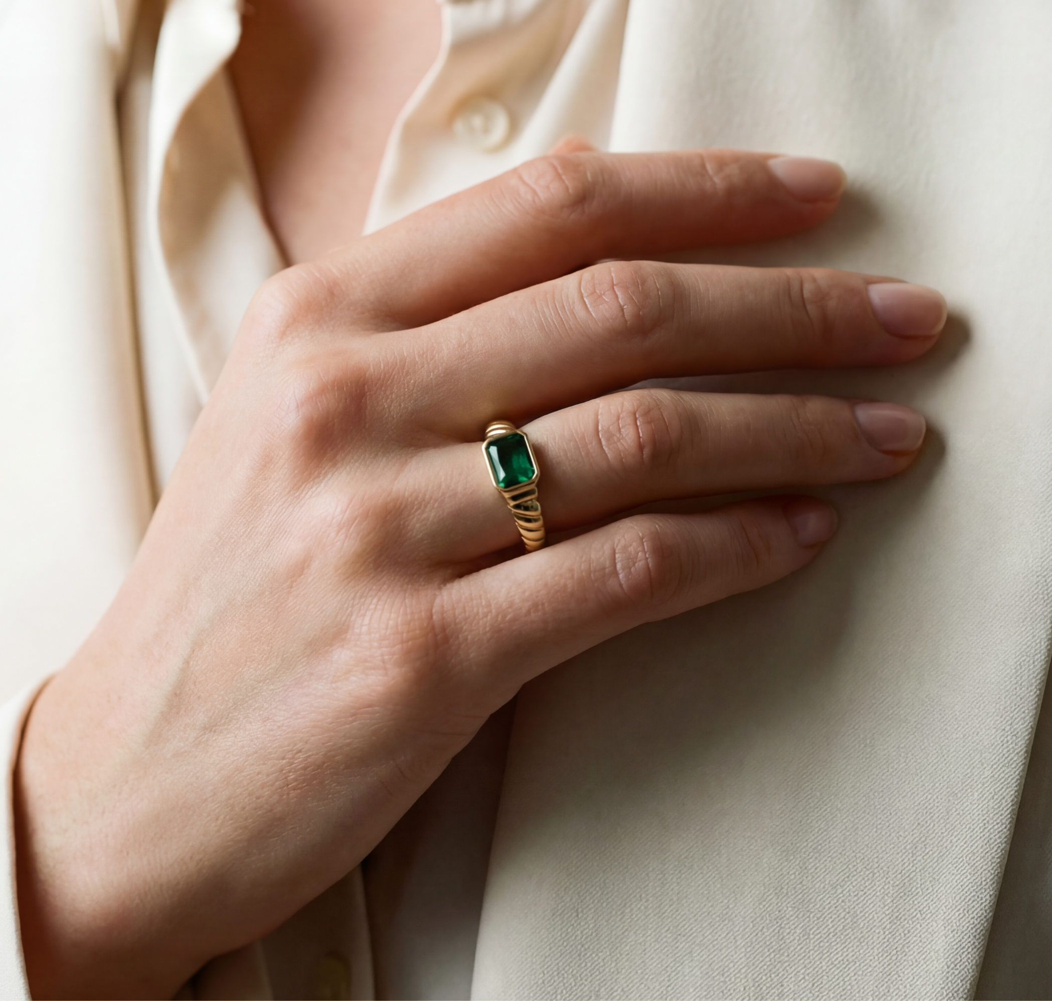 The Square Green Gemstone Twist Ring | 18Kt Gold Vermeil