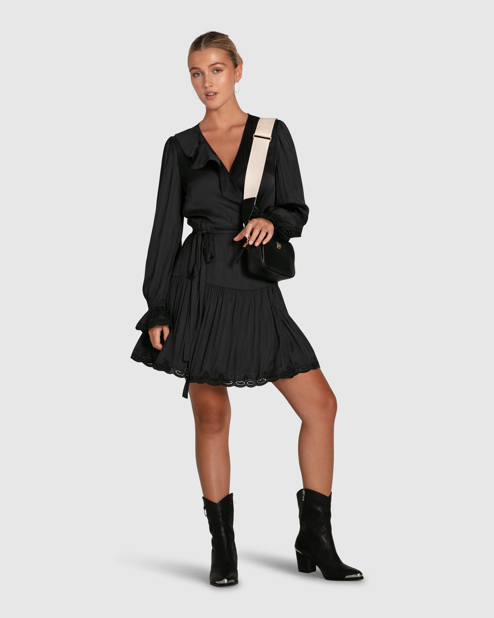 Women | Wild Flower Embroidered Wrap Dress | Black