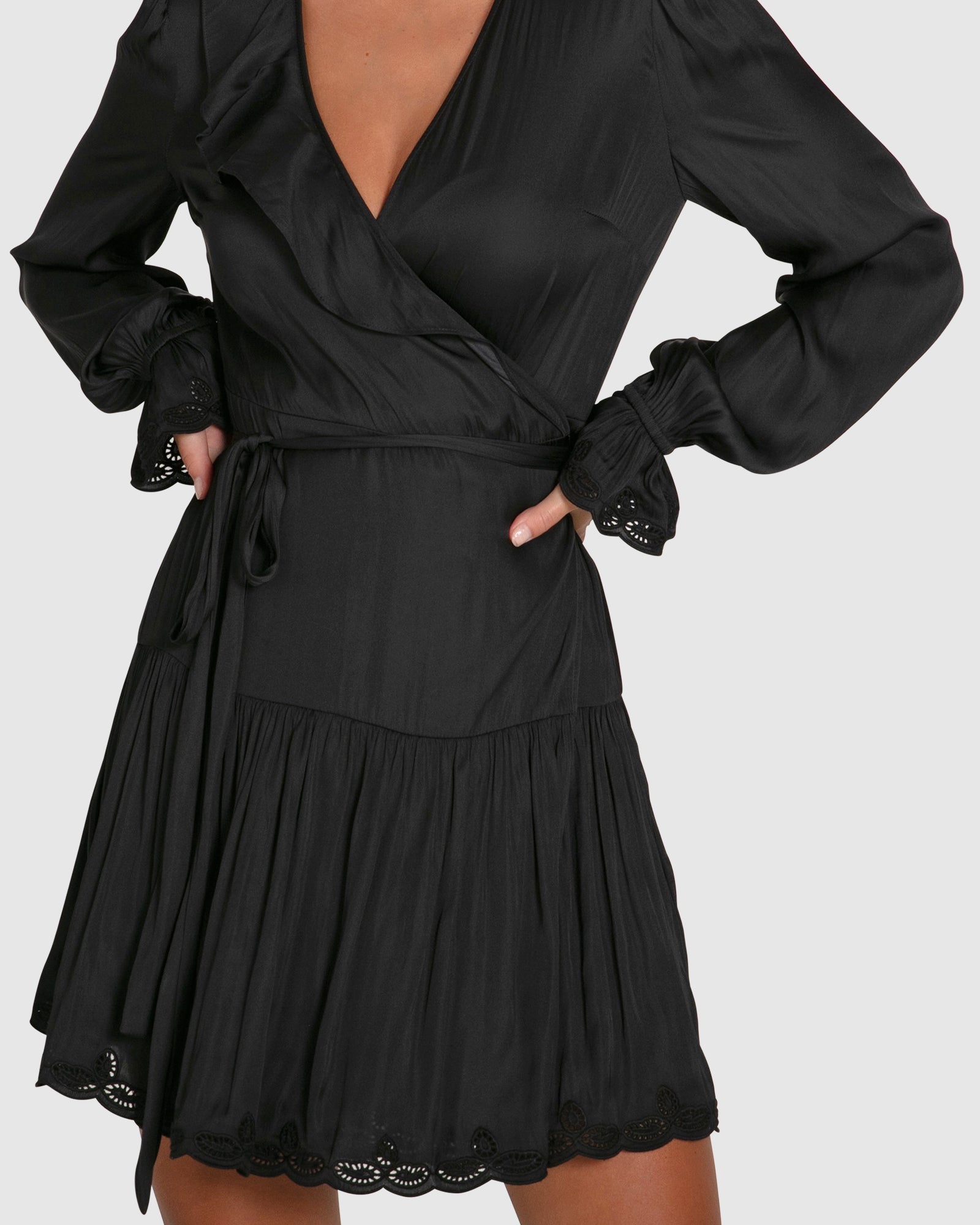 Women | Wild Flower Embroidered Wrap Dress | Black