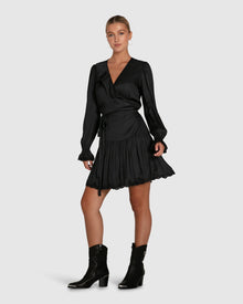 Women | Wild Flower Embroidered Wrap Dress | Black