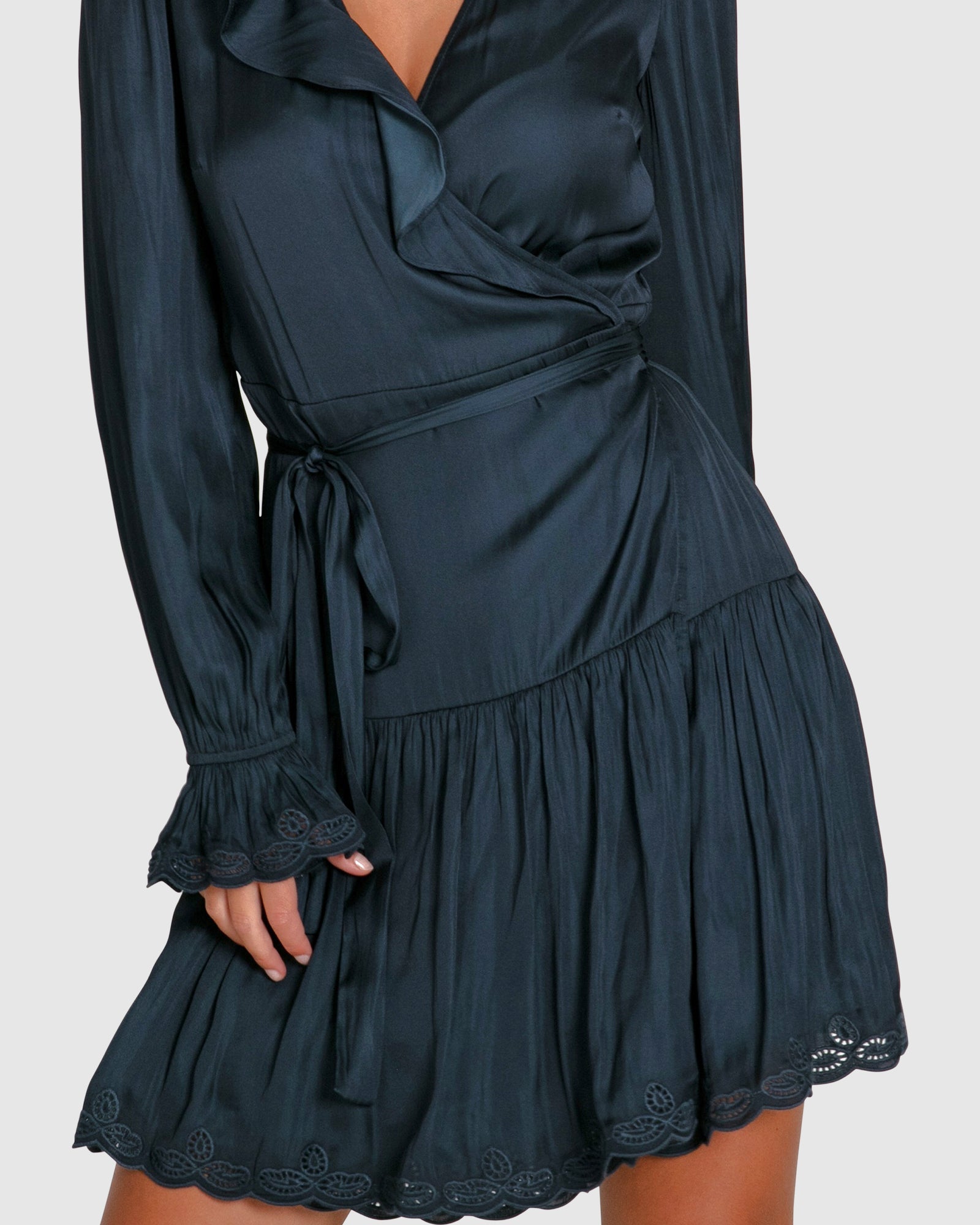 Women | Wild Flower Embroidered Wrap Dress | Navy